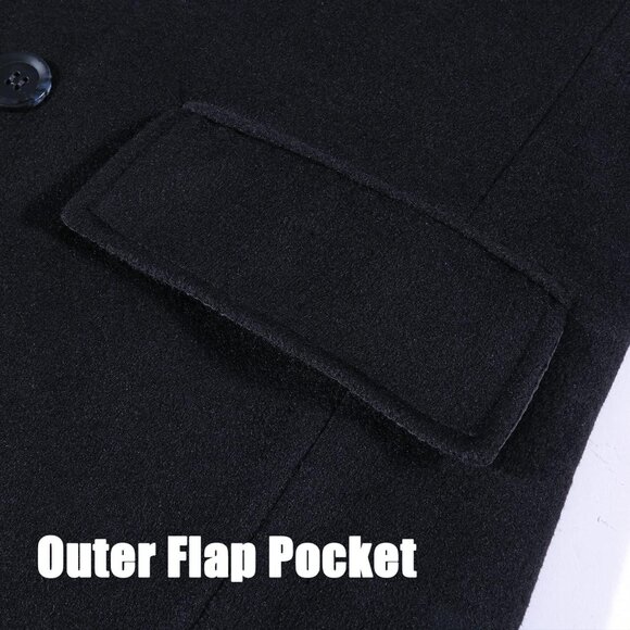 Men's Navy Luxury Full Length Trench Coat Long Wool Overcoat Winter Windbreaker - Picture 4 of 5